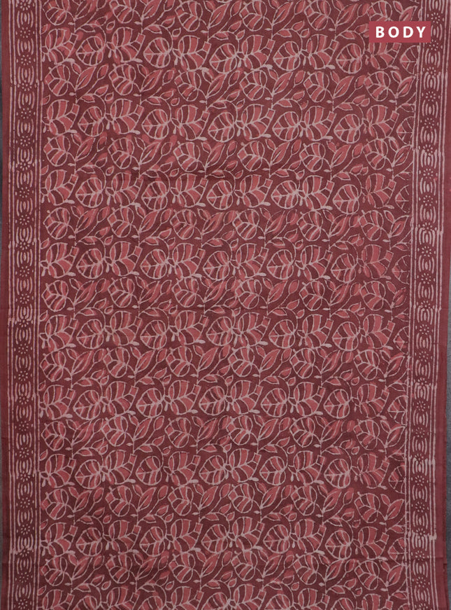 Jaipur cotton saree rosy brown with allover batik prints and printed border