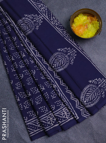 Jaipur cotton saree navy blue with allover prints and printed border