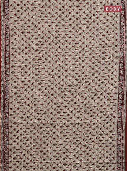 Jaipur cotton saree cream and maroon with allover butta prints and printed border