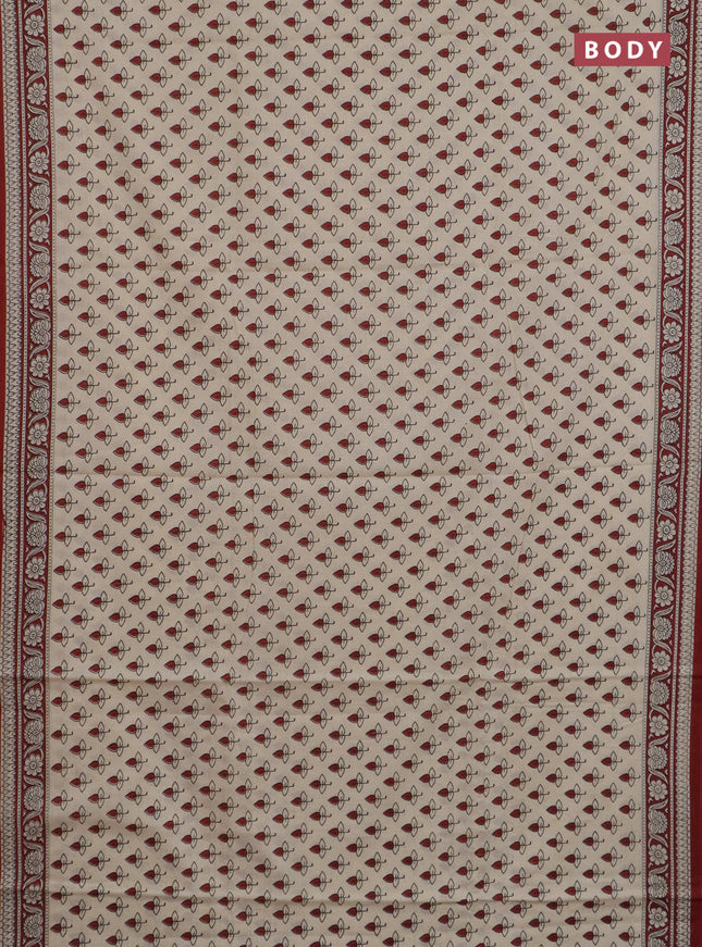 Jaipur cotton saree cream and maroon with allover butta prints and printed border