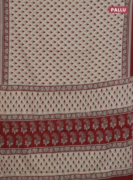 Jaipur cotton saree cream and maroon with allover butta prints and printed border