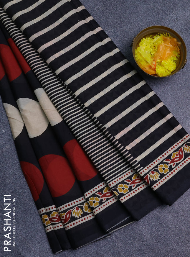 Jaipur cotton saree black with allover geomatric prints and printed border