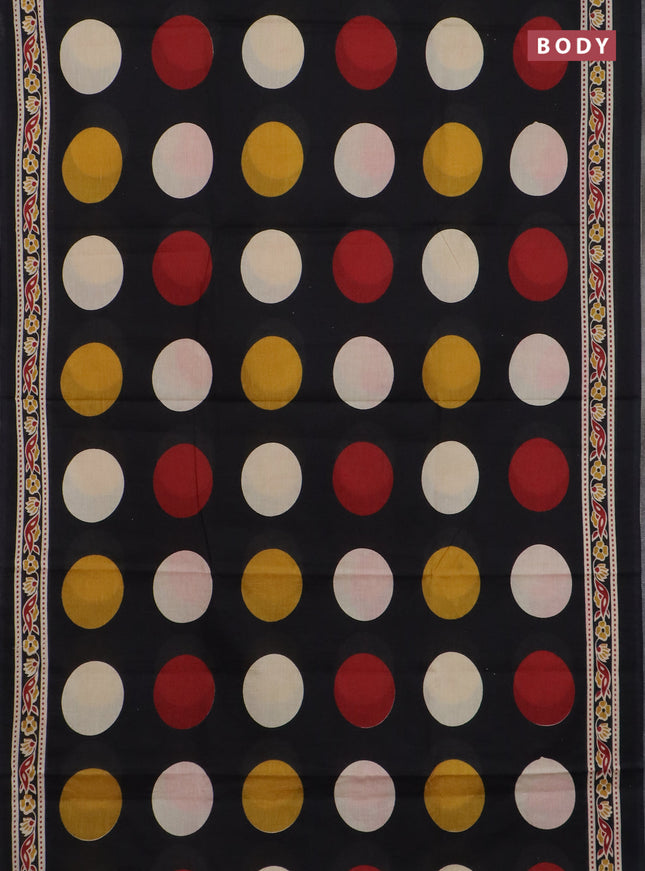 Jaipur cotton saree black with allover geomatric prints and printed border