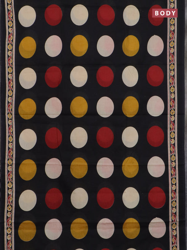 Jaipur cotton saree black with allover geomatric prints and printed border