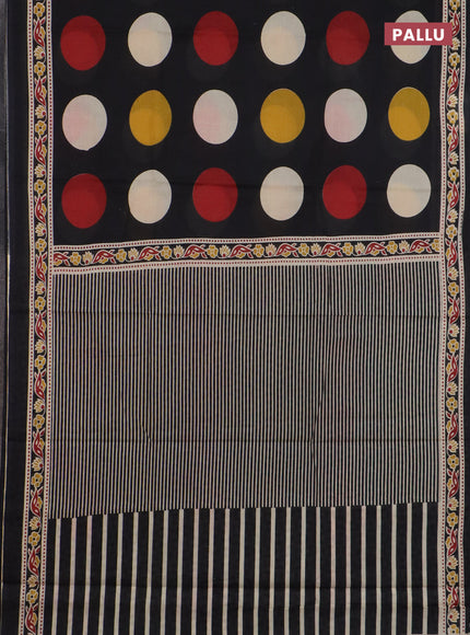Jaipur cotton saree black with allover geomatric prints and printed border