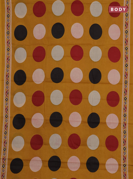 Jaipur cotton saree mustard yellow with allover geomatric prints and printed border