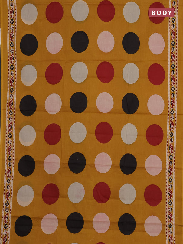 Jaipur cotton saree mustard yellow with allover geomatric prints and printed border