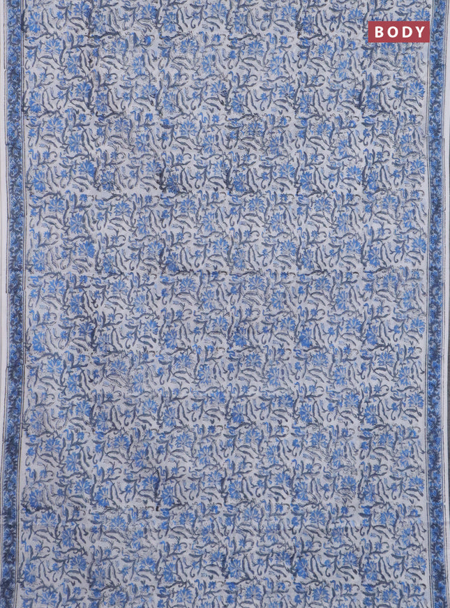 Jaipur cotton saree teal blue and off white with allover prints and printed border