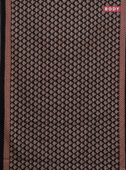 Jaipur cotton saree black and maroon with allover prints and printed border