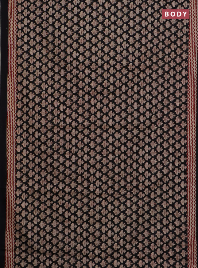 Jaipur cotton saree black and maroon with allover prints and printed border