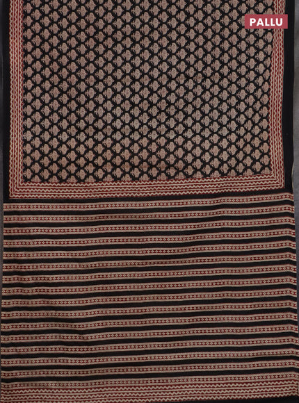 Jaipur cotton saree black and maroon with allover prints and printed border