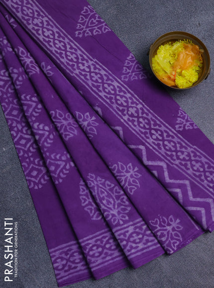 Jaipur cotton saree lavender with allover dabu prints and printed border