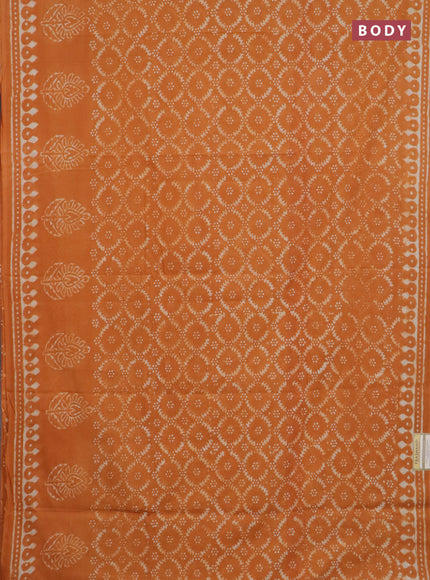 Jaipur cotton saree orange with allover batik prints and printed border
