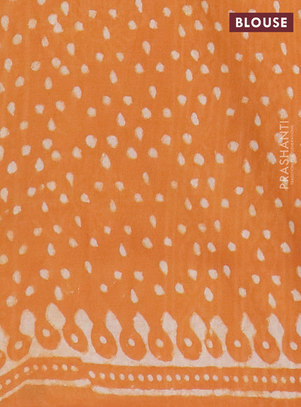 Jaipur cotton saree orange with allover batik prints and printed border