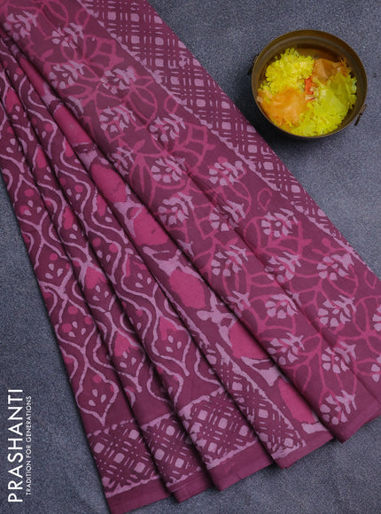 Jaipur cotton saree mauve pink with allover prints and printed border