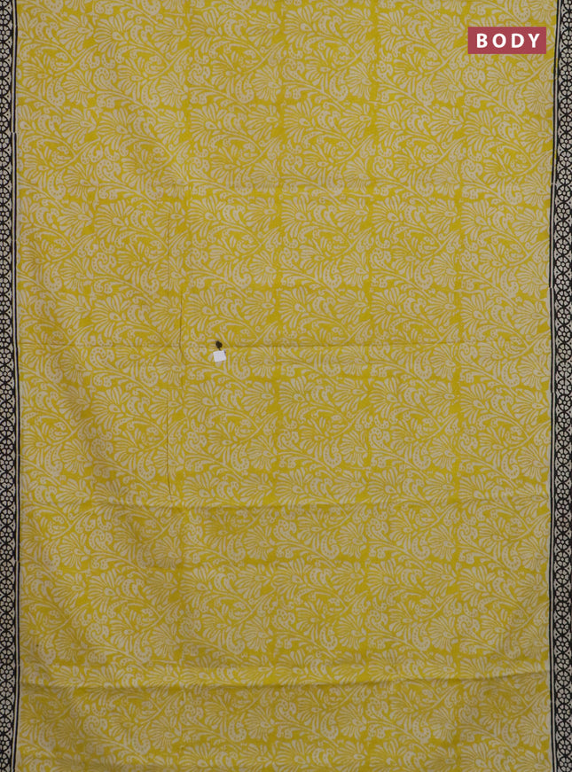 Jaipur cotton saree yellow and black with allover prints and printed border