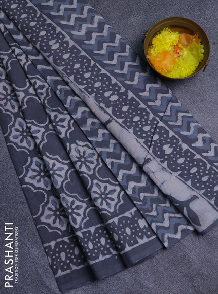 Jaipur cotton saree grey with allover butta prints and printed border