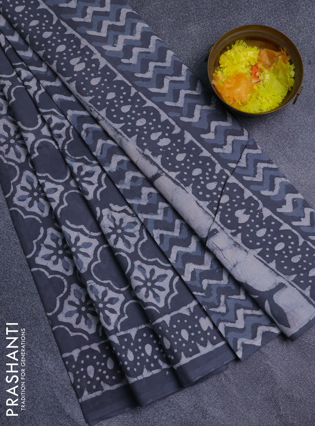 Jaipur cotton saree grey with allover butta prints and printed border