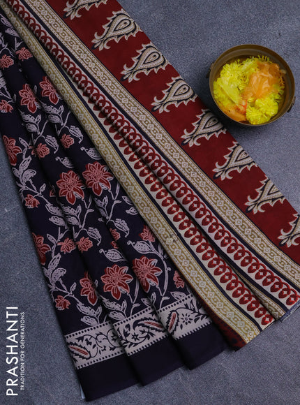 Jaipur cotton saree black with allover prints and printed border