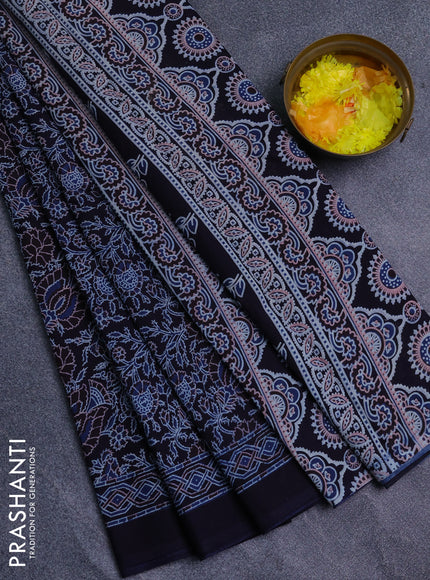 Jaipur cotton saree black with allover prints and printed border