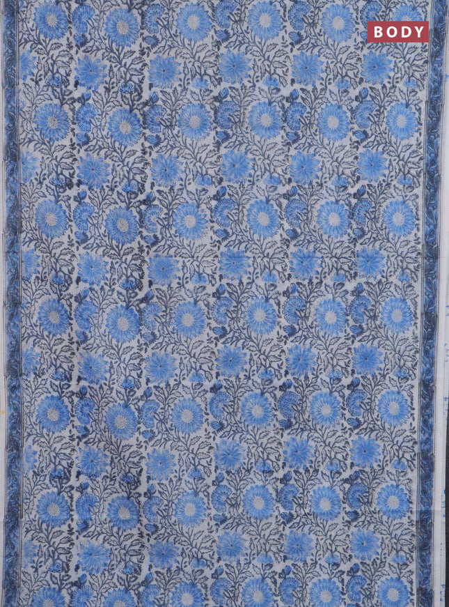 Jaipur cotton saree blue and off white with allover prints and printed border
