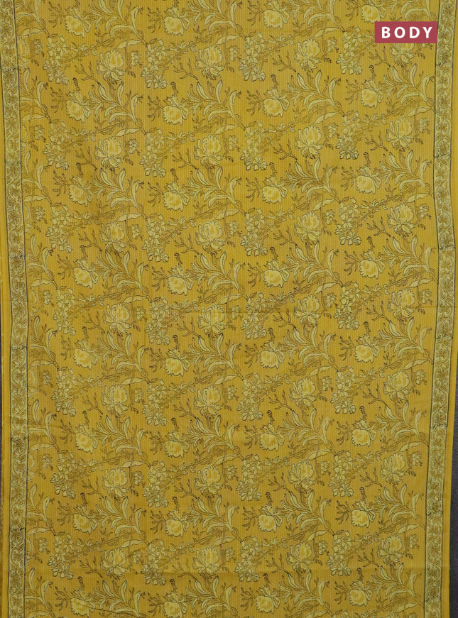 Jaipur cotton saree yellow with allover prints & thread weaves and printed border