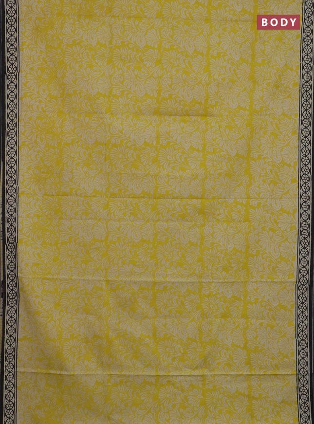 Jaipur cotton saree yellow and black with allover prints and printed border