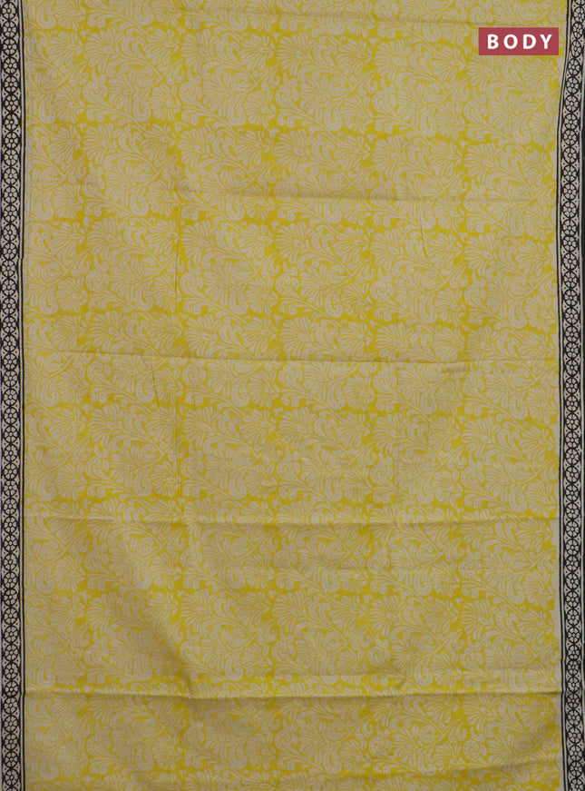 Jaipur cotton saree yellow and black with allover prints and printed border