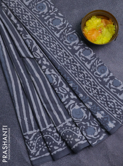 Jaipur cotton saree grey with allover dabu prints and printed border