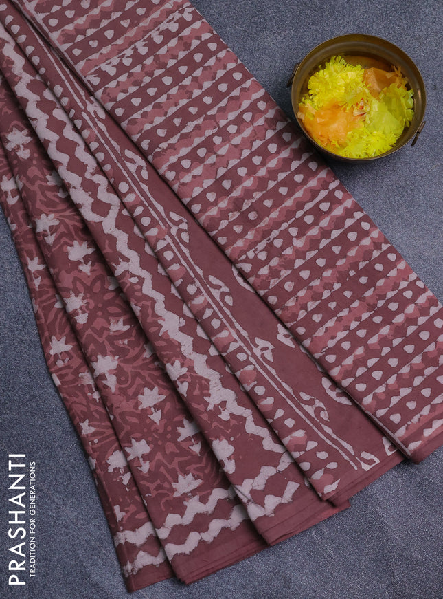 Jaipur cotton saree pastel brown with allover dabu prints and printed border