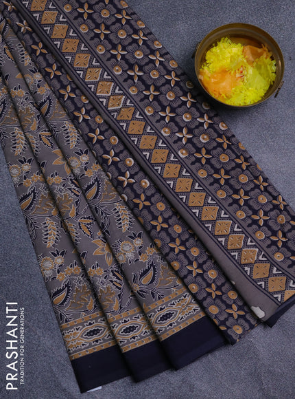 Jaipur cotton saree grey and black with allover prints and printed border