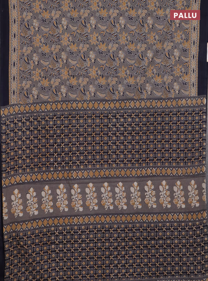 Jaipur cotton saree grey and black with allover prints and printed border