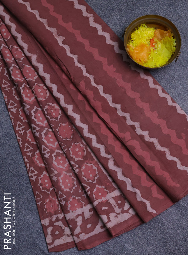 Jaipur cotton saree pastel maroon with allover dabu prints and printed border