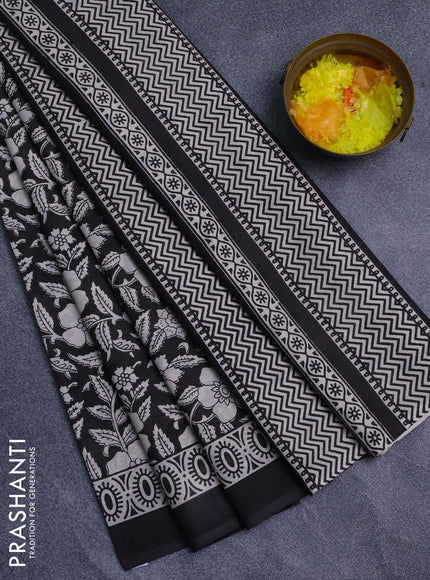 Jaipur cotton saree black with allover prints and printed border