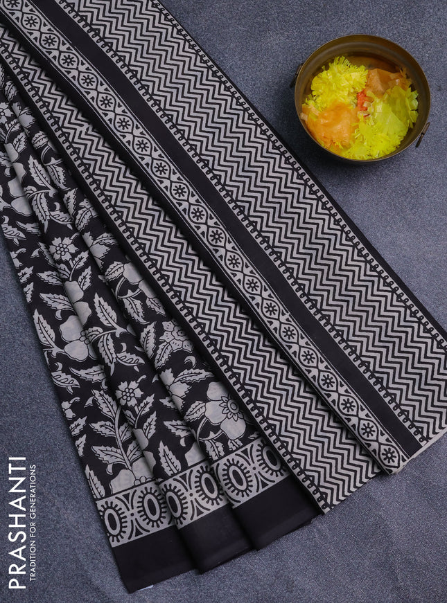 Jaipur cotton saree black with allover prints and printed border