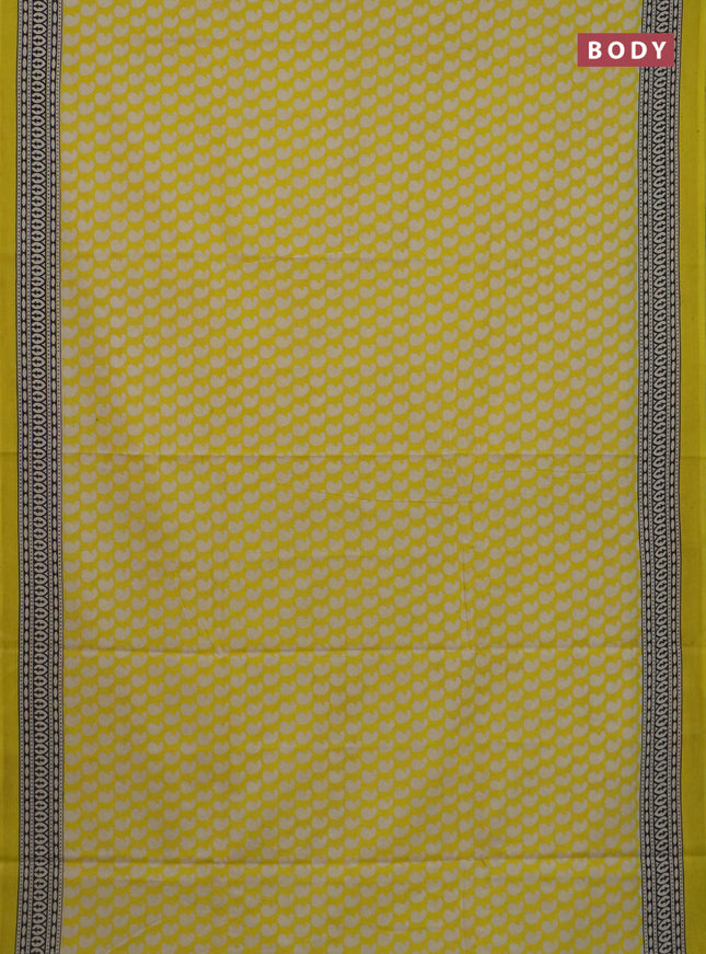 Jaipur cotton saree yellow with allover paisley prints and printed border