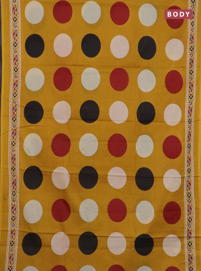 Jaipur cotton saree mustard yellow with allover geomatric prints and printed border