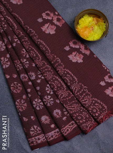 Jaipur cotton saree coffee brown with allover prints & thread weaves and printed border