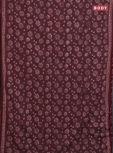 Jaipur cotton saree coffee brown with allover prints & thread weaves and printed border