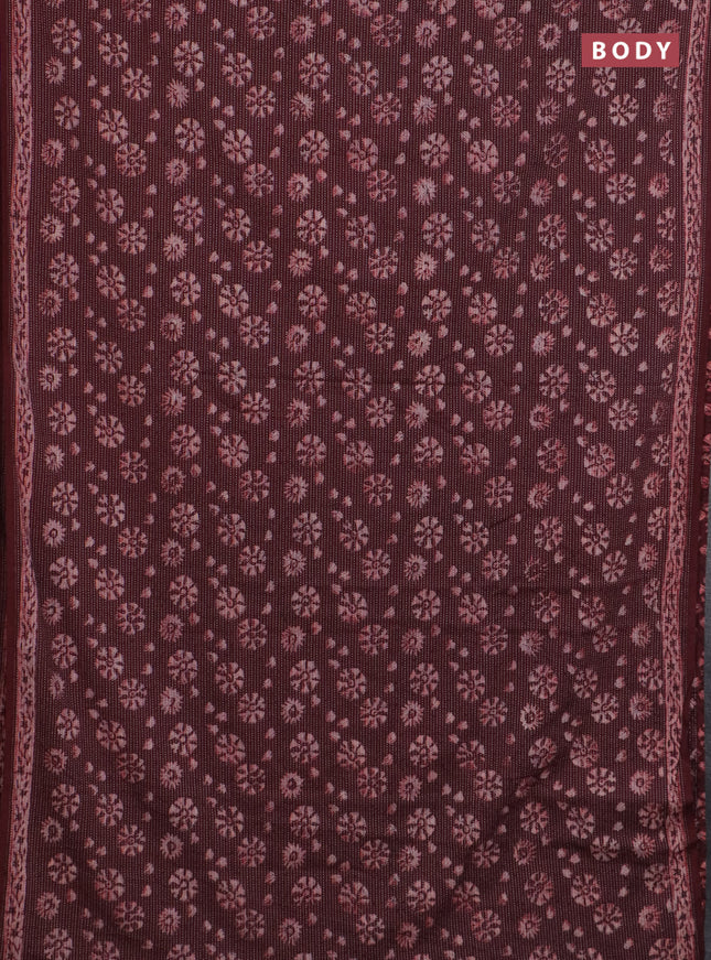Jaipur cotton saree coffee brown with allover prints & thread weaves and printed border
