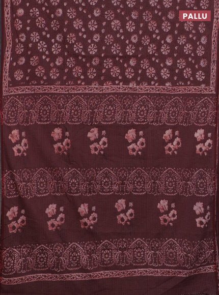 Jaipur cotton saree coffee brown with allover prints & thread weaves and printed border