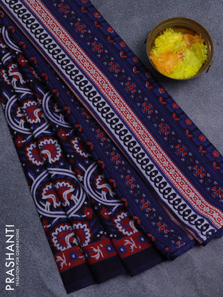 Jaipur cotton saree black and navy blue with allover prints and printed border