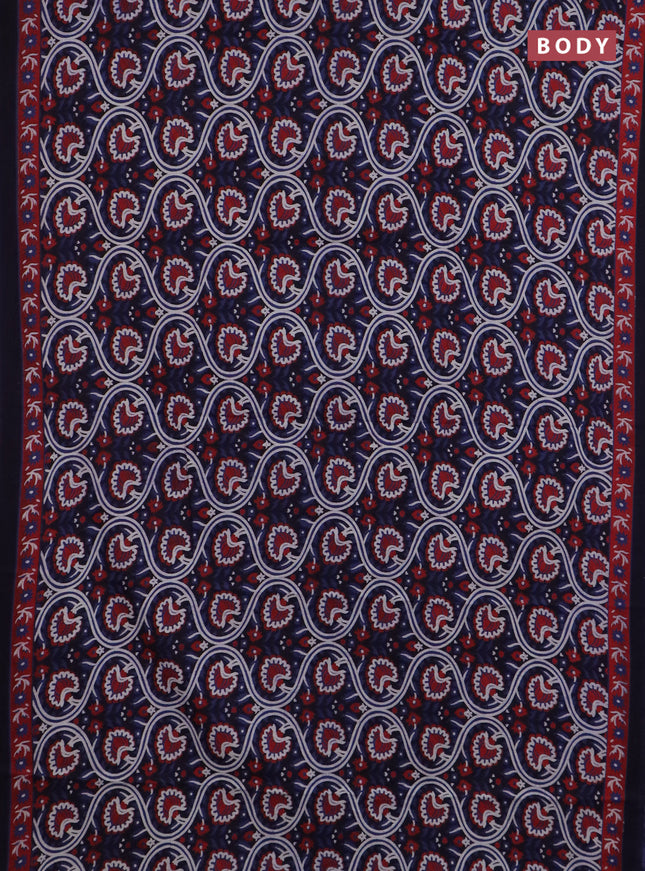Jaipur cotton saree black and navy blue with allover prints and printed border