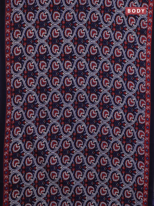 Jaipur cotton saree black and navy blue with allover prints and printed border