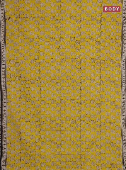 Jaipur cotton saree yellow with allover prints and printed border
