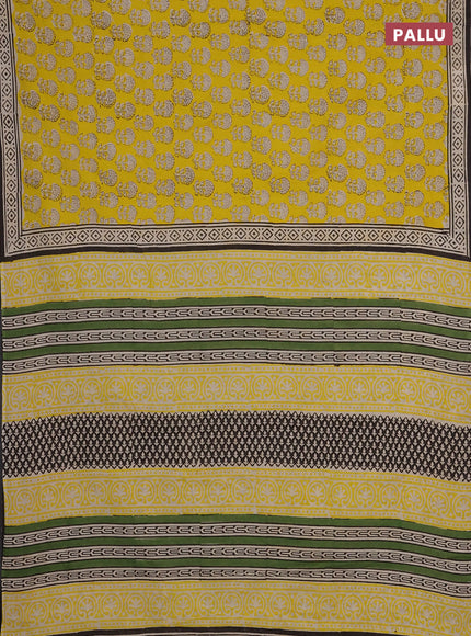 Jaipur cotton saree yellow with allover prints and printed border