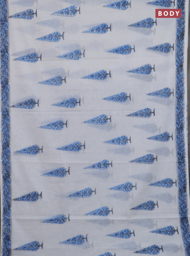 Jaipur cotton saree off white and blue with allover butta prints and printed border