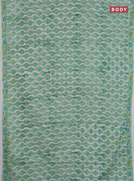 Jaipur cotton saree light green and off white with allover prints and printed border