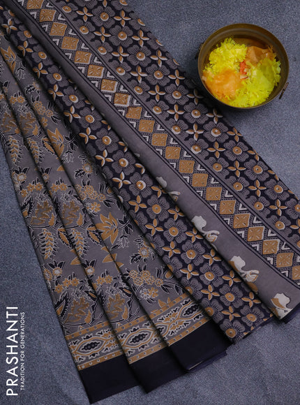 Jaipur cotton saree grey and black with allover prints and printed border