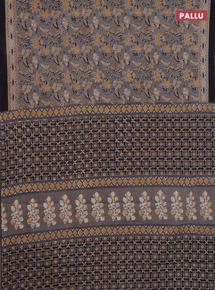 Jaipur cotton saree grey and black with allover prints and printed border